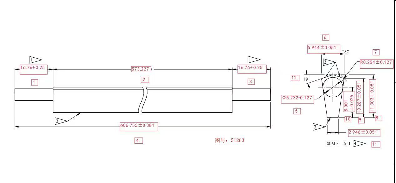 Customer part drawing No. 51263 of the copper rotor bar