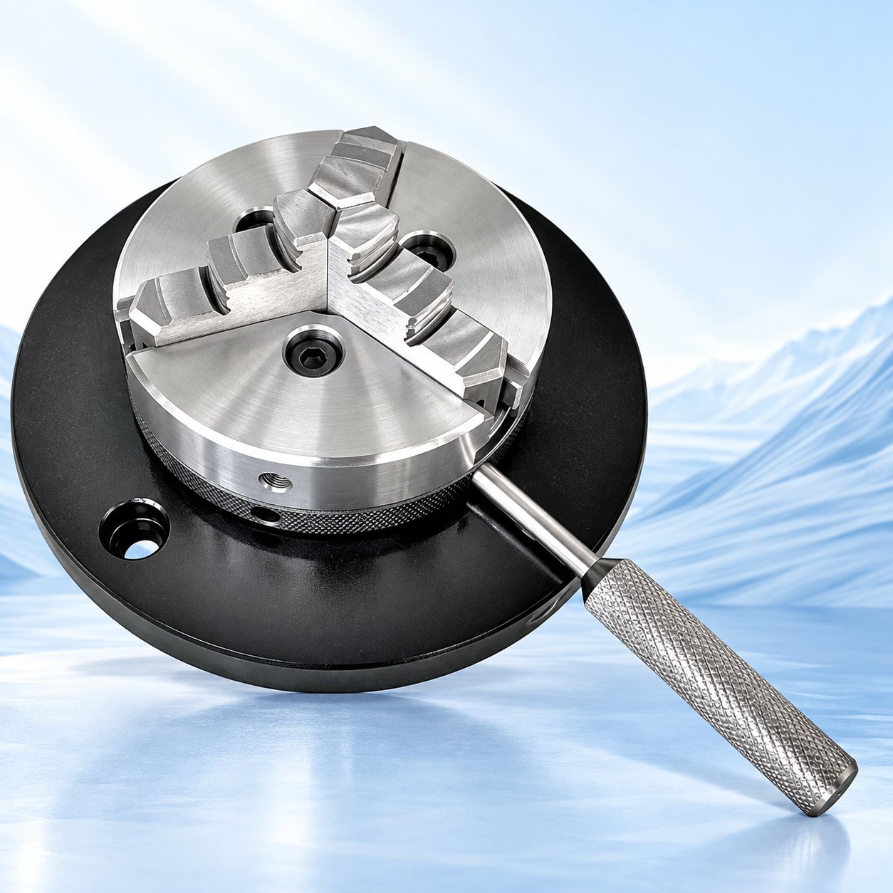 Manual three-jaw chuck used in the original setup