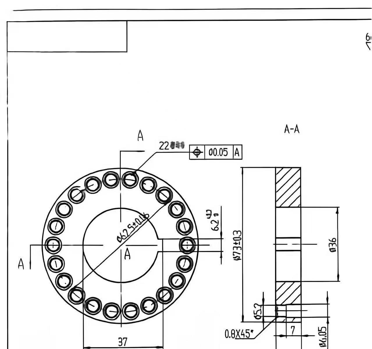 Copper end ring drawing with 22 holes