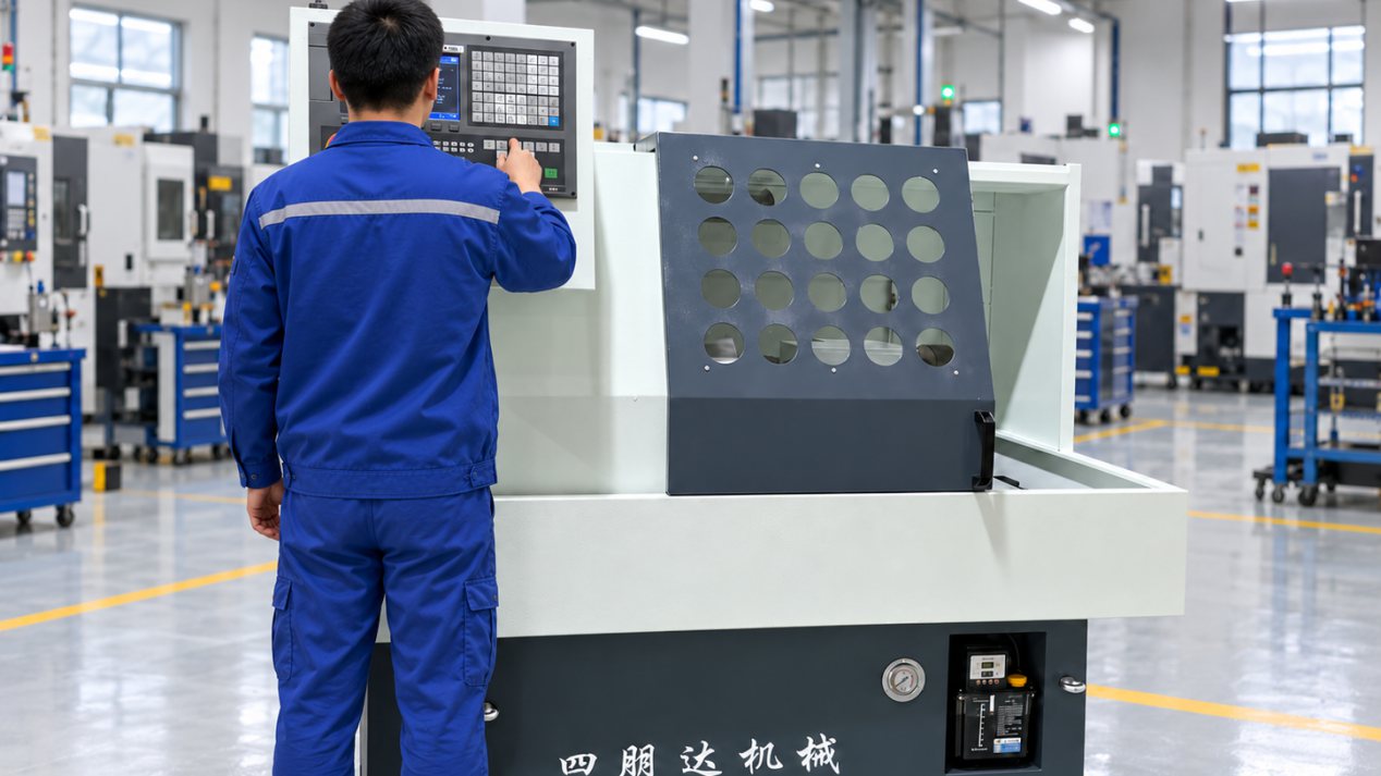 CNC squaring machine in production